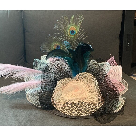 Handmade Handcrafted Crazy Fun Unique Black Derby Hat Large Wide Brim - Picture 2 of 11